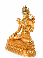 Statue d'ange Tara blanche antique, sculpture bouddhiste artisanale finition or, base lotus, décoration intérieure, ornement de cour, méditation