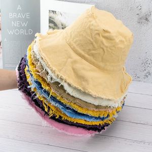 Custom Logo 3D Embroidery Summer Fisherman Sun <b>Hat</b> Foldable Frayed Brim Washed Cotton Canvas Bucket <b>Hat</b> <b>for</b> Men Casual Denim - Product Image 2