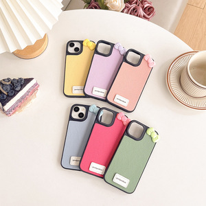 Nuova <span class=keywords><strong>Cover</strong></span> Minimalista in Pelle con Fiocco 3D a Cartone Animato, Colori Caramella, per <span class=keywords><strong>iPhone</strong></span> 17 16 15 Pro Max, con Bordo Nero e Foro Grande - Product Image 1