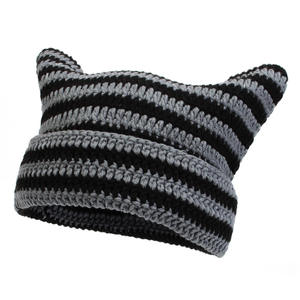 <span class=keywords><strong>Chapeau</strong></span> en tricot fait main à l'effigie d'un <span class=keywords><strong>chat</strong></span> diabolique avec des oreilles de <span class=keywords><strong>chat</strong></span>, rayé, chaud pour l'hiver, logo personnalisé, vente en gros - Product Image 4