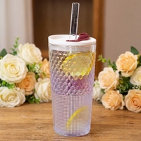550ml Iridescent glazen rietjesbeker, hittebestendig glazen tumbler met rietjesdeksel en gratis glazen rietje