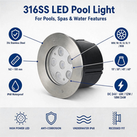 Lumière de piscine en acier inoxydable 316 IP68 : Éclairage de piscine encastré sous l'eau 6W 12W 18W 24W DC24V