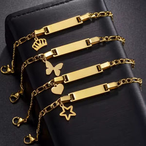 Nueva Pulsera de Acero Inoxidable con Baño de Oro PVD de 18K para Mujer, con Placa Lisa Personalizable para Grabado de Apodo, Fecha de Cumpleaños o Conmemoración - Product Image 3