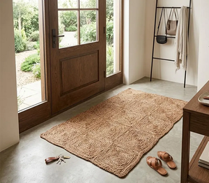 Textured Geometric Jute Rug | Handmade Boho Farmhouse Carpet Sustainable Natural Fiber <b>Floor</b> <b>Mat</b> <b>for</b> Living Room Home Decor - Product Image 5