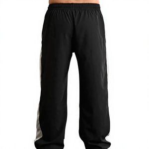 Pantalones Casuales Negros para Hombre con Rayas Laterales, Diseño Ligero de Algodón, Cintura Elástica y Corte Ajustado, Estilo Urbano - Product Image 2