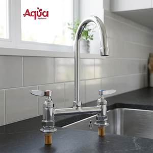 Grifo de Cocina Comercial de Latón Sólido de 6 Pulgadas con Cuello de Cisne Giratorio, Doble Manija, Montaje en Cubierta, Cromado Pulido, Grifo Rápido para Cocina - Product Image 1