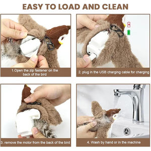 Yeni Elektrikli İnteraktif Simülasyon Kanat Çırpan Simüle Edilmiş Peluş Ses Çıkaran Serçe Yavrusu Uçan Kuş Kedi Oyuncağı - Product Image 4