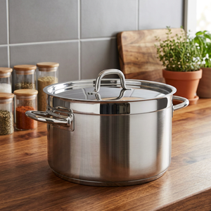 Stainless Steel Casserole <b>Pot</b> With Lid Round Durable Polished Exterior All Stove Compatible - Product Image 3
