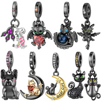 Bracelet DIY Perles Dragon Volant Plaqué Or Noir 2026, Breloque Chat Noir Animal Mignon