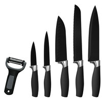 Ensemble de couteaux de cuisine, ensemble de couteaux de cuisine en cadeau avec des manches en plastique argenté, lames noires tranchantes comme des rasoirs, poignées à prise souple