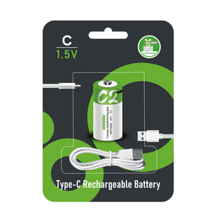 Geschikte groothandel oplaadbare C-batterijen type-C USB 5000mWh 2 jaar garantie Groen+Wit 1.5V Lithium-ion C-formaat batterij - Product Image 1