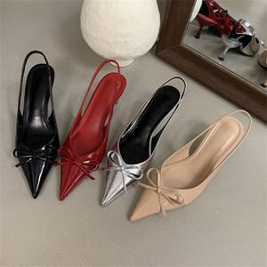 Sandalias de Tacón Alto con Correa y Punta en Pico, Estilo Europeo Americano, Color Rojo, para Mujer, con Cierre de Botón, para Verano y Otoño - Product Image 6