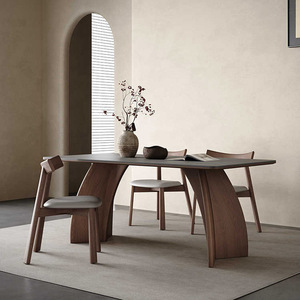 Tavolo da Pranzo Moderno Retrò in Pietra Naturale, Legno di Noce Anticato e Frassino, <span class=keywords><strong>2</strong></span> Posti, Rettangolare, per Soggiorno, Finitura Opaca - Product Image 3
