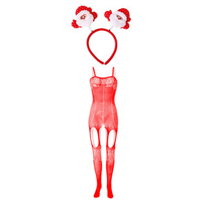 Men's Christmas <b>Red</b> Bodysuit Low-Rise Spandex Nylon With <b>Bow</b> Decoration Sexy Underwear - Product Image 5