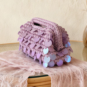 Tshirt iplik tığ çanta el yapımı pullu düğün kadınlar için el çantası akşam çanta - Product Image 2