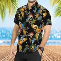 Stilvolles Maßgeschneidertes Tropisches Hawaii-Hemd mit Kräftigem Papageien-Print, Leichtes Atmungsaktives Knopfleisten-Herrenhemd