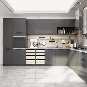 Australia builders 3D professional modern design lacquer high gloss grey kitchen cabinets