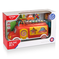 HUANGER Musical Educational Piano Keyboards Instruments Bus Shape Toys with Blocks Hand Knock Piano Early Learning Toys