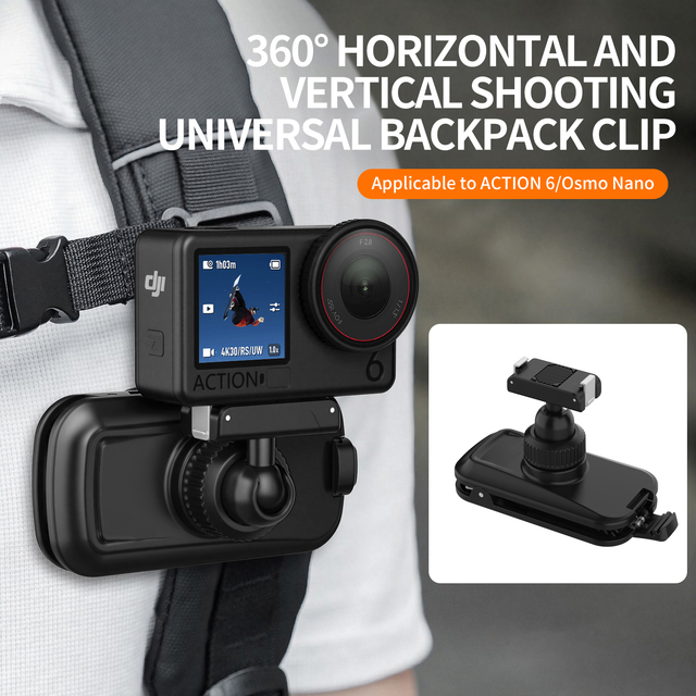 Magnetic Backpack Clip Mount 360 Degree Rotation Quick Release Strap Clamp Holder for DJI Action 6 Osmo Nano Camera