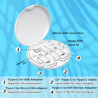 Organizador de Cables de Carga 5 en 1, Caja de Almacenamiento de Cables de Datos de Carga Rápida Redonda de 60 W, Juego de Adaptadores USB Multi-Cabeza para Viajes, Regalo