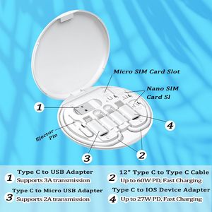 Ensemble de câbles de charge 5 en 1, organiseur, câble de charge rapide rond 60W, boîte de rangement pour câbles de données, adaptateur multi-prises USB, ensemble pour voyage, cadeau - Product Image 4