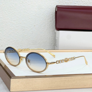 Gafas de Sol Redondas GG1661 con Marco Metálico en Degradado Azul Marrón, Adornos de Diamantes, Protección UV400, Estilo Urbano Unisex para Conducir - Product Image 1