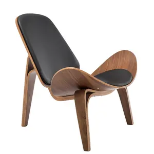 Solid wood leather cushion raw wood walnut wood color chair tripod Chair
