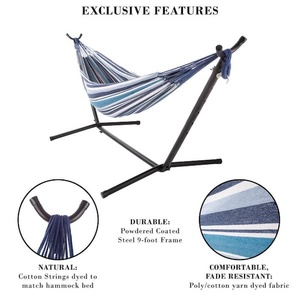 <span class=keywords><strong>Hamac</strong></span> <span class=keywords><strong>double</strong></span> en tissu extérieur portable et robuste <span class=keywords><strong>avec</strong></span> <span class=keywords><strong>support</strong></span>, facile à transporter pour la maison, le patio, la cour - Product Image 3