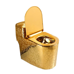 โถสุขภัณฑ์สีทอง เซรามิกแบบชิ้นเดียว ระบบ S-trap พร้อมฝารองนั่งสีทอง - Product Image 5