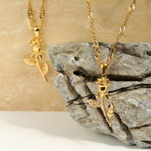 สร้อยคอจี้รูปดอกกุหลาบสแตนเลสสตีลวินเทจสำหรับผู้หญิง - Product Image 3