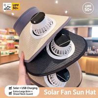 Chapeau de soleil pour homme en paille tressée, style châle, avec ventilateur solaire rechargeable intégré et protection faciale pour adulte