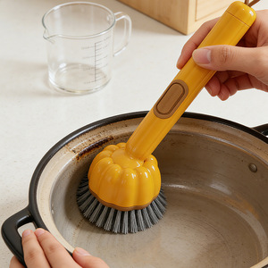 Brosse à vaisselle à long manche en fil d'acier jaune, outil de nettoyage multifonctionnel - Product Image 2