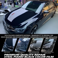 Film Vinyle Adhésif Brillant Noir Piano PET pour Covering Automobile, Haute Qualité Anti-Jaunissement, Changement de Couleur de Voiture, Rouleau de 1,52*16M