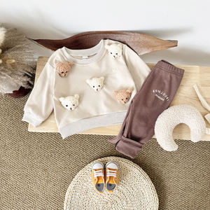 Conjunto de 2 Piezas al por Mayor <span class=keywords><strong>para</strong></span> Bebés de 1 a 3 Años, Suéter con Diseño de <span class=keywords><strong>Osito</strong></span> de Peluche + Pantalones, Ropa <span class=keywords><strong>para</strong></span> Niños, Traje Infantil <span class=keywords><strong>para</strong></span> Otoño y Primavera - Product Image 3