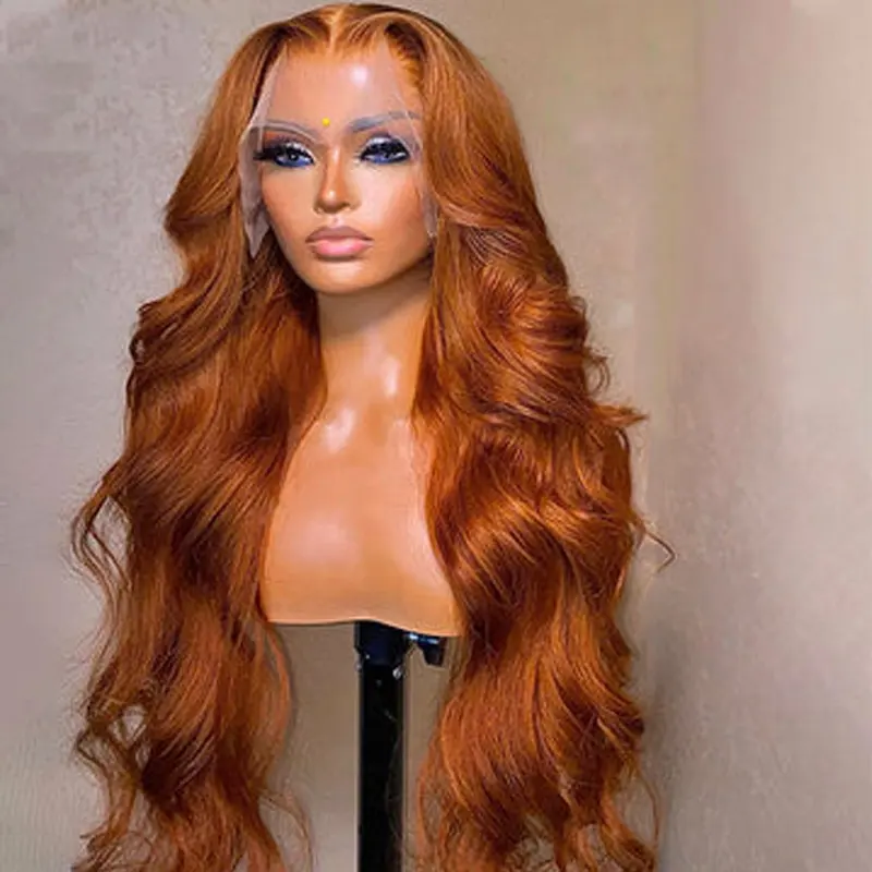 Lüks özelleştirme #35 renk bakır kahverengi peruk önceden koparılmış insan saçı renkli peruk vücut dalga dantel ön peruk