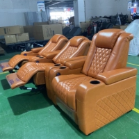 Canapé de cinéma électrique en cuir véritable Orange 3 places, fauteuil inclinable de théâtre, canapé de salon avec massage