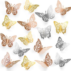 Décorations murales papillons dorés en gros, décorations 3D pour fêtes, loisirs créatifs et décoration de gâteaux - Product Image 1