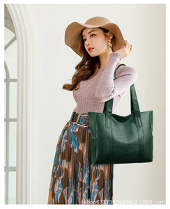 2026 Large Capacity PU Leather Shoulder Tote <b>Bag</b> Solid Color Zipper Handbag for Work Shopping Travel - Product Image 5