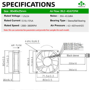 80Mm Tốc Độ Cao <span class=keywords><strong>DC</strong></span> Không Chổi Than Bóng Mang Quạt Làm Mát 12V 80*80*25Mm Đầy Đủ-Màu Đen Duy Nhất-Khung 7-Cánh Quạt Lưu Lượng Hướng Trục Nhiệt Độ Cao - Product Image 3