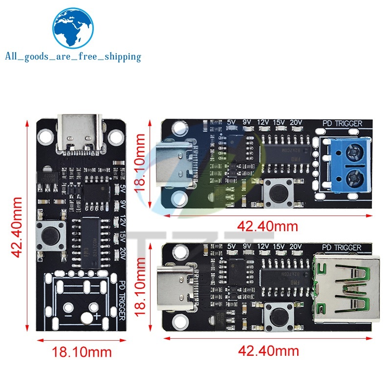Lot 4 Modules QC/PD/AFC Déclenchement Charge Rapide 5V 9V 12V 15V 20V DIP Switch USB C DIY