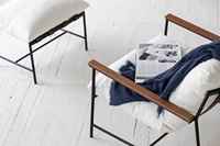 Meubles minimalistes en tissu d'acier et cuir, meubles nordiques, chaise d'accent rembourrée blanche, chaises d'hôtel, canapé vail ottoman
