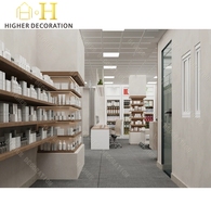 Conception moderne de pharmacie : comptoir de présentation personnalisé, étagères en bois pour pharmacie, vitrine pour magasin de pharmacie