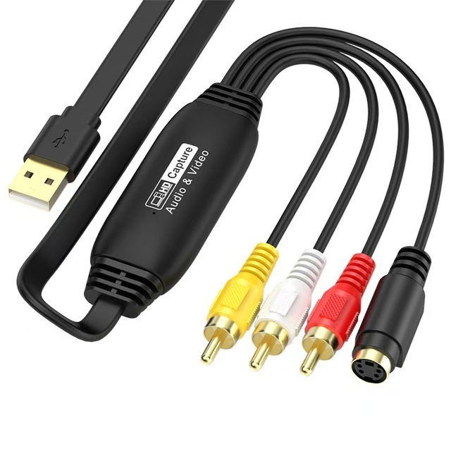 USB Video Capture Card RCA Connector Plug-and-Play AV Data Signal Capture Compatible Android WIN11 1080p HDTV Computers Cameras