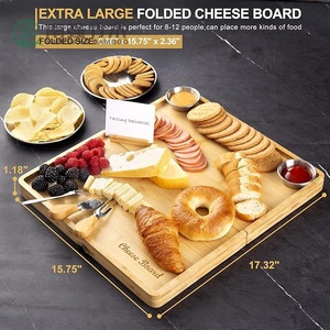 Plateau à fromage en bambou 17,32 x 15,75 pouces, grand plateau pliable pour apéritifs et collations de fête - Product Image 1
