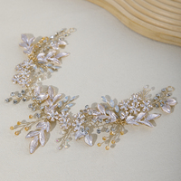 Serre-tête de mariée de luxe fait main en strass, motif feuille de fleur dorée, cristal opale, accessoires pour cheveux de mariée