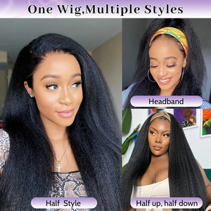 Demi-perruque 3-en-1 en <span class=keywords><strong>cheveux</strong></span> humains, texture Kinky Straight, densité 200%, avec cordon de serrage, sans colle, extensions à clips sans couture pour femme, aspect naturel - Product Image 4