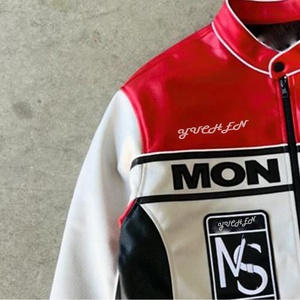 Áo khoác nỉ thêu logo tùy chỉnh, phối da PU, kiểu biker, dành cho nam - Product Image 2