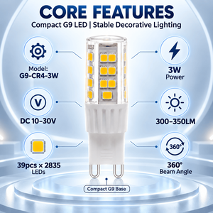 Bombillas LED G9 de 3W, 300-350LM, DC 10-30V, Amplio Rango de Voltaje, Ángulo de Haz de 360 Grados, 39 LED SMD 2835, G9-CR4-3W - Product Image 3