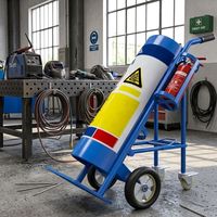Chariot de transport industriel sécurisé pour bouteilles de gaz de soudage en acier avec support pour extincteur - Chariot pour réservoirs d'acétylène et d'azote 40L OEM