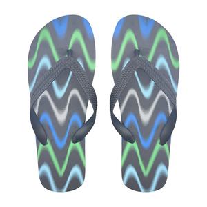 รองเท้าแตะชายลายคลื่นสีน้ำเงินเขียว ลายซิกแซก รองเท้าชายหาดกันลื่น รองเท้าแตะฤดูร้อน สกรีนโลโก้ได้ แฟชั่น - Product Image 2